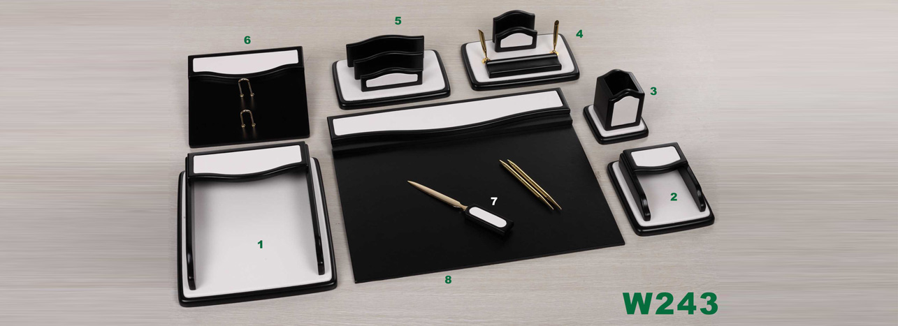  WOODEN AND LEATHER DESK TOP SET